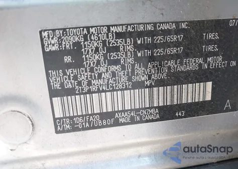 2020 Toyota Rav4 Xle из США, поврежденный, VIN 2T3P1RFV4LC128312